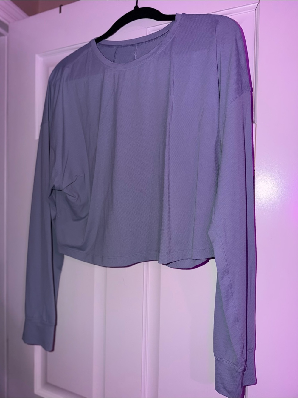 Lululemon Muscle Love Long Sleeve Shirt Crop Oversized Chambray Blue 10 LkNew